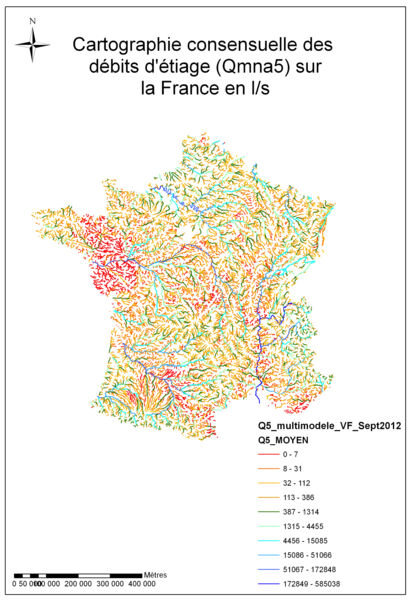 Cartographie de consensus du QMNA5 sur la France enti&egrave;re en l/s